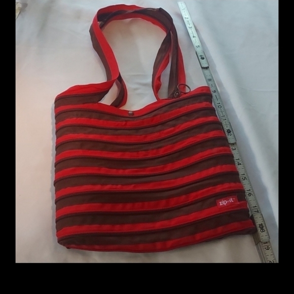 Zip It Cabana Medium 2 Handle Zipper Reusable Tote Bag Fuschia and Dark B… - Picture 7 of 16